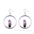 Amethyst Cluster Circle Round Pendant Plated Silver